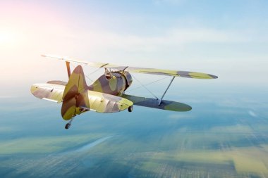 Gökyüzünde uçan klasik turboprop uçağı hız efekti, arka plan