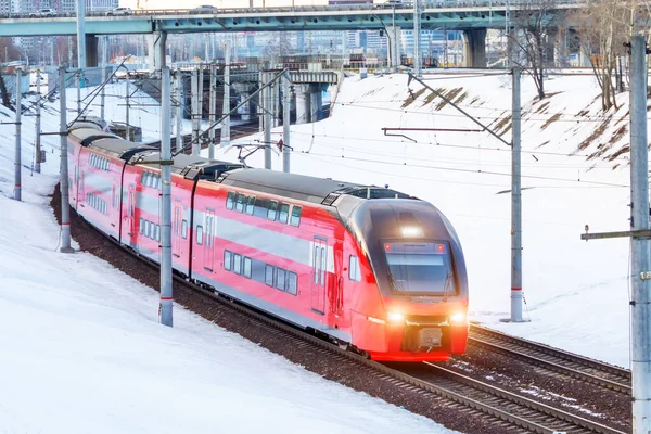 Fast Train Bend Snowy Landscape — Fotografia de Stock