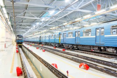 Passenger carriage locomotive of the subway, electric transport in the depot service maintenance