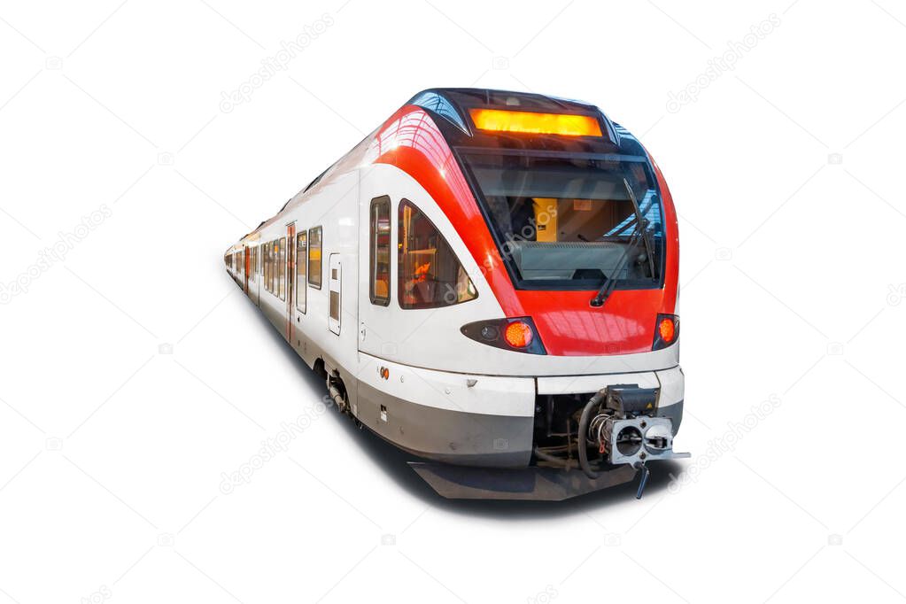 Passenger commuter train isolated on white background