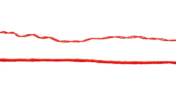 Set, collection of red thread isolated on white background, top view. Red string, rope, thread isolated on white background, top view, texture. Red thread close-up, top view. — Stock Photo, Image