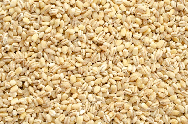 Pearl korn bakgrund närbild, ovanifrån. Närbild av pärlkorn, kornstruktur, ovanifrån. Pärlkorn är bearbetade korn korn korn som har bearbetats. — Stockfoto