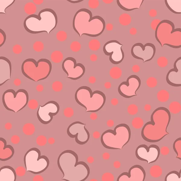 Вектор Сладких Сердец Повторяет Бесшовный Рисунок Фоне Горошек Мягких Розовых — стоковый вектор