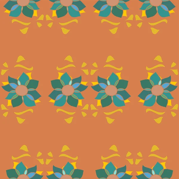 Terracota Vector Turquesa Repiten Patrón Floral — Vector de stock