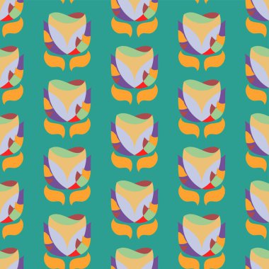 Yeşim yeşil bir arka planda sevimli, modern, soyut renkli çiçek vektörü kusursuz desen.