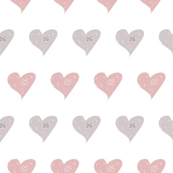 Decorative Hearts Pink Grey White Backdrop Vector Repeat Pattern — Stock Vector