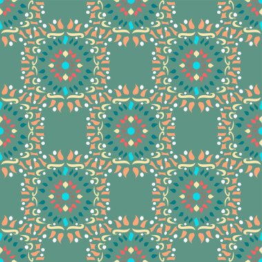 Karmaşık vektörsüz, soyut dekoratif, pürüzsüz desenli, yeşil ve turuncu el çizimi şekilli.