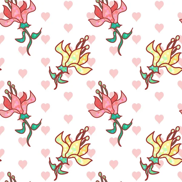 Güzel dağınık çiçekli sanat vektörü pürüzsüz tekrar deseni pembe, sarı ve yeşildir.