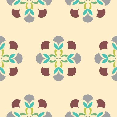 Kapalı gölgeler geometrik şekiller vektör tekrar desenleri yeşil, mavi ve kestane rengi krem arka planda