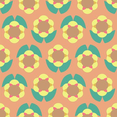 Sarı, turuncu ve yeşil desenli şirin çiçek desenli grafik vektörler.