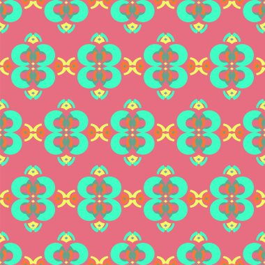 Parlak ve neşeli nane yeşili ve pembe geometrik şekiller vektör pürüzsüz tekrarlama deseni