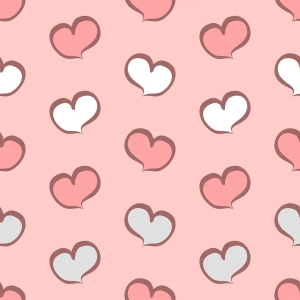 Симпатичный Ручной Рисунок Сердца Вектор Бесшовный Повторяющийся Рисунок Белом Розовом — стоковый вектор
