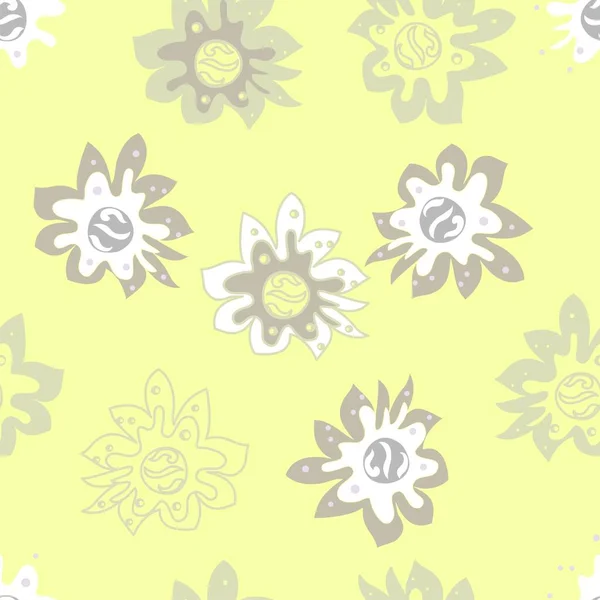 Yellow Beige Floral Vector Repeat Pattern — Vetor de Stock