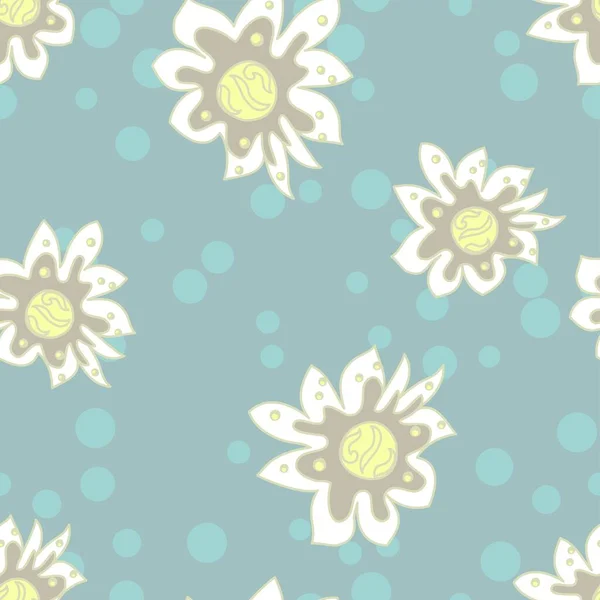 白い花ベクトル繰り返しパターン上の青の背景 — ストックベクタ