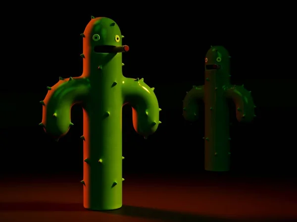 Kaktus statyett på färgad bakgrund, 3D-rendering Royaltyfria Stockfoton