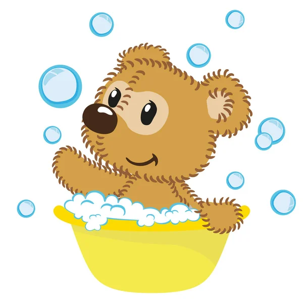 Ilustração Uma Mascote Ursinho Pelúcia Tomando Banho Uma Banheira Com —  Vetores de Stock