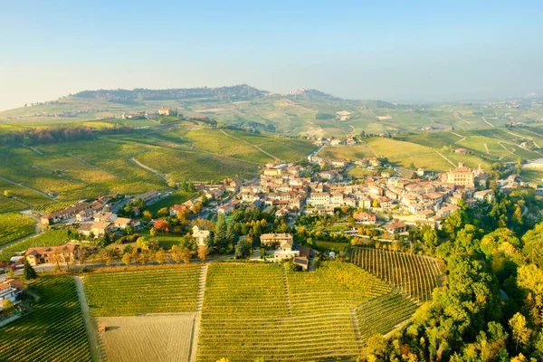 Aerial View Village Barolo Hilly Region Langhe Piedmont Northern Italy — Stock Photo, Image