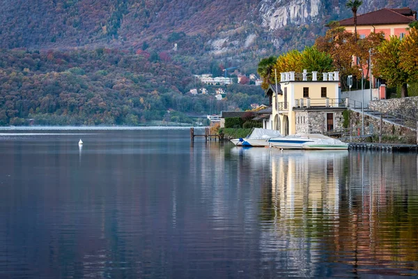 Panorama Nascer Sol Inverno Das Margens Lago Orta Região Piemonte — Fotografia de Stock