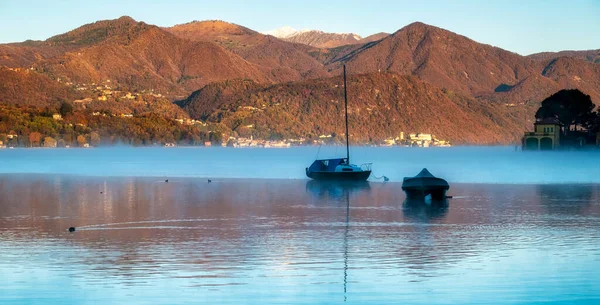 Panorama Dell Alba Invernale Sul Lago Orta Piccolo Lago Origine — Foto Stock