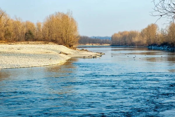 Winterpanorama Des Tessiner Flussufers Der Nähe Des Dorfes Cameri Provinz — Stockfoto