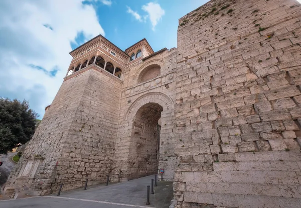 Starověké Římské Etruscan Zdi Starého Města Perugia Starověké Středověké Město — Stock fotografie