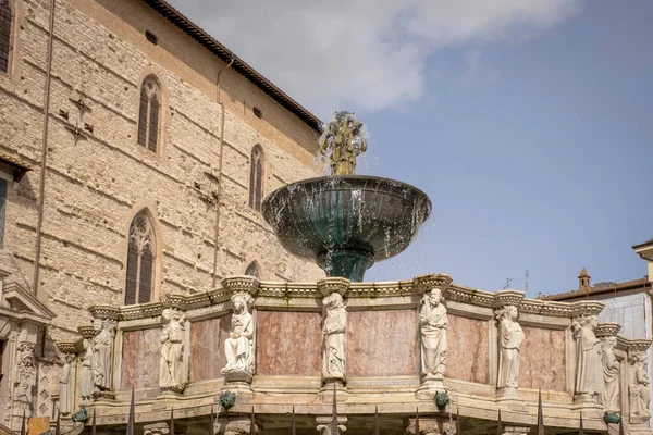 Detail Starověkého Středověkého Mramoru Učinil Hlavní Fontánu Perugia Umbrie Region — Stock fotografie