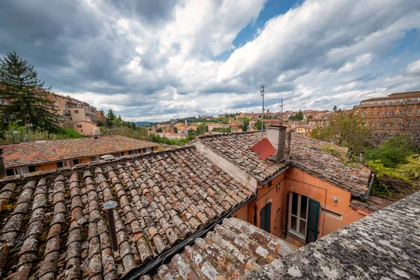 Panorama Starych Dachów Miasta Perugii Starożytne Średniowieczne Miasto Jest Stolicą — Zdjęcie stockowe