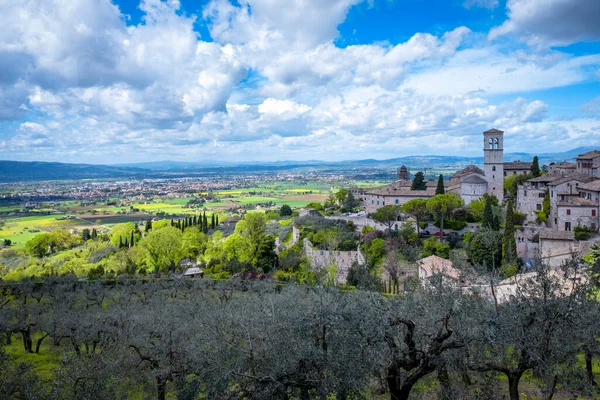 Ampio Panorama Sulle Antiche Case Campagna Che Circondano Città Assisi — Foto Stock