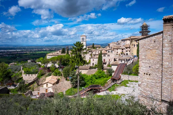 Ampio Panorama Sulle Antiche Case Campagna Che Circondano Città Assisi — Foto Stock