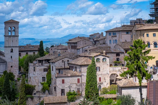 Panorama Över Gamla Husen Och Landsbygden Som Omger Staden Assisi — Stockfoto