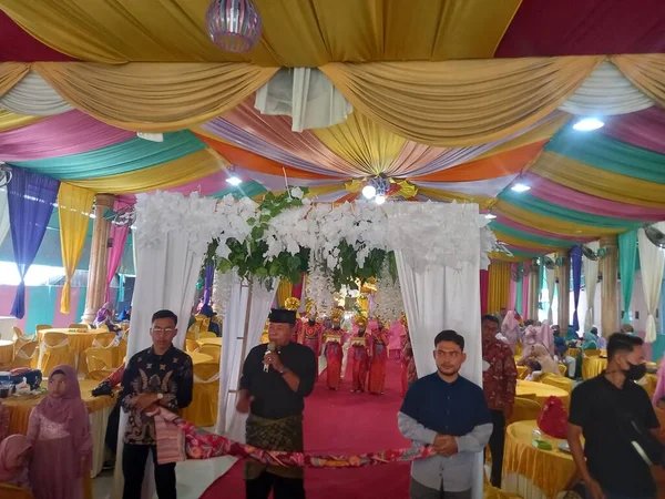 Медан Индонезия Января 2022 Года Римовая Традиция Свадебном Приеме Малайцев — стоковое фото