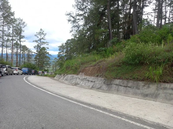 Atasco Tráfico Carretera Del Lado Montaña Lago Toba — Foto de Stock