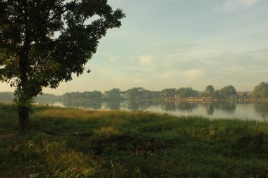 Yapay göl kenarındaki yeşil manzara