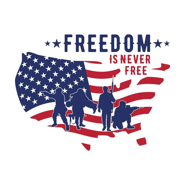 Liberdade Nunca Livre Veterano Americano American Patriotic Vector Illustration — Vetor de Stock