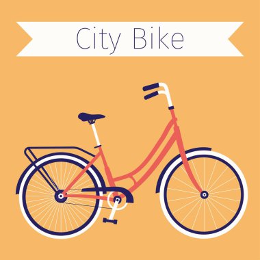City bike for woman. Female vintage retro bicycle. Flat simple vector illustration. Concept.