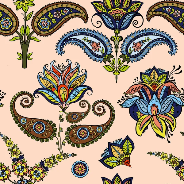 Illustration raster sömlös paisley mönster med mönster på beige bakgrund — Stockfoto