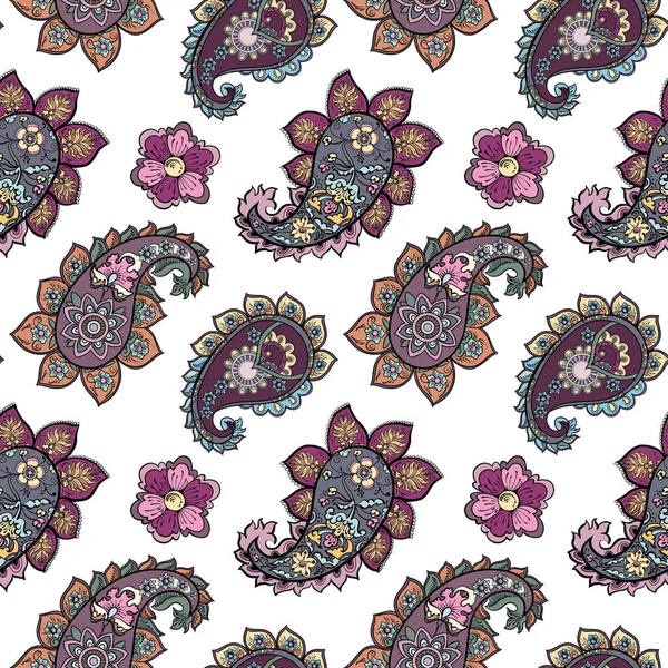 Illustration raster seamless paisley pattern with patterns on white isolated background — Stock Photo, Image