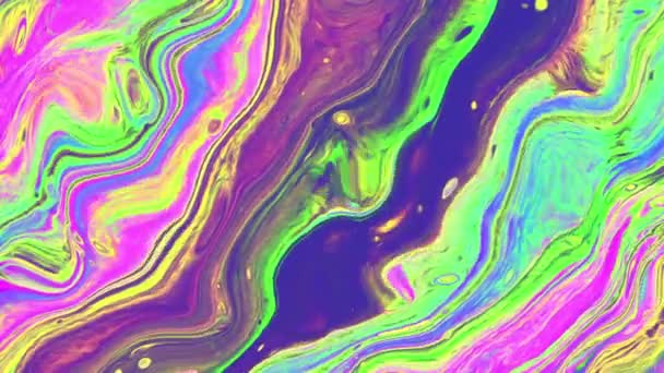 Абстрактна психоделічна анімація різних яскравих неонових кольорів. Рух і розмиття поверхні у вигляді хвиль і кривих у вигляді тла — стокове відео