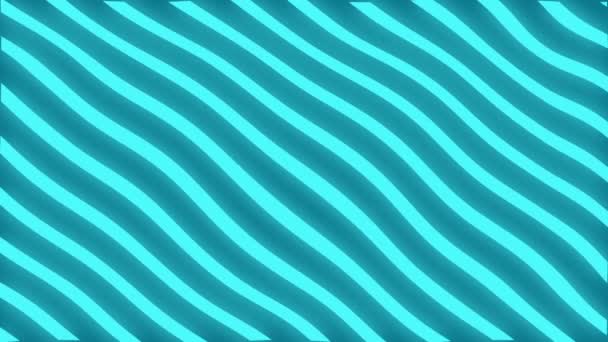 Animierter Hintergrund mit sich bewegenden diagonalen, sich drehenden Linien in Cyan- und dunklen Cyanfarben. Die Streifen befinden sich abwechselnd. — Stockvideo