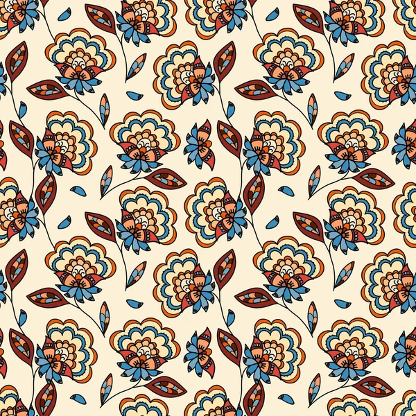 Illustration raster seamless paisley pattern with patterns on a beige background — Stock Photo, Image