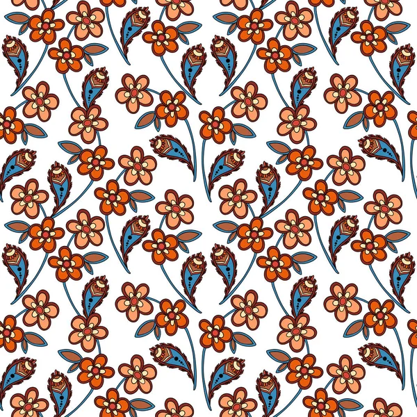Illustration raster seamless paisley pattern with patterns on white isolated background — Stock Photo, Image