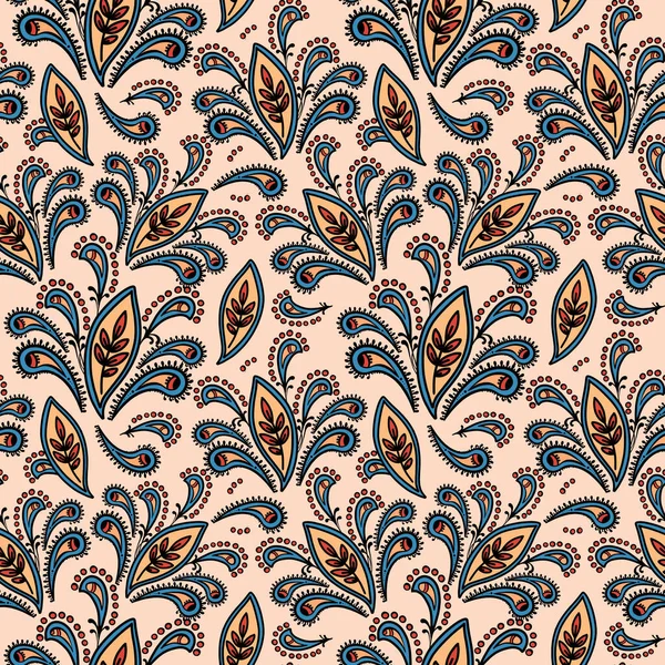 Illustration raster seamless paisley pattern with patterns on a beige background — 图库照片