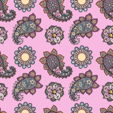 Pembe arka planda desenleri olan desensiz desenler.