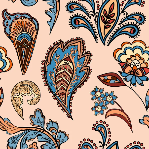 Illustration raster seamless paisley pattern with patterns on brown background — Stockfoto