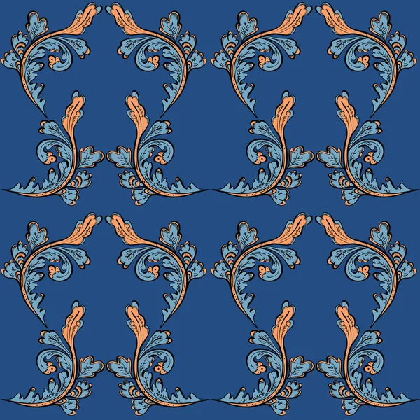 Illustration raster seamless paisley pattern with patterns on a blue background — Stock Photo, Image