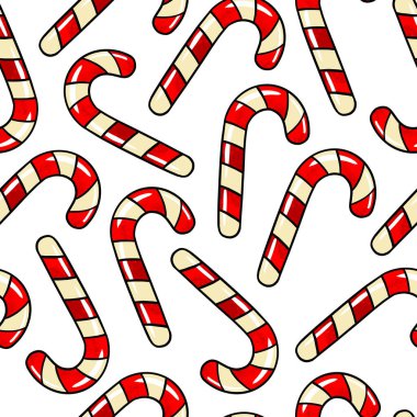 Seamless raster pattern candy lollipop red candy cane with white stripes on white isolated background