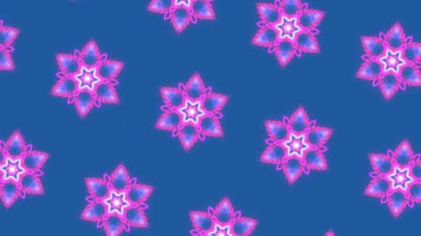 Movimento de animação e mandalas de rotação na cor lilás brilhante brilhante no fundo azul escuro — Vídeo de Stock