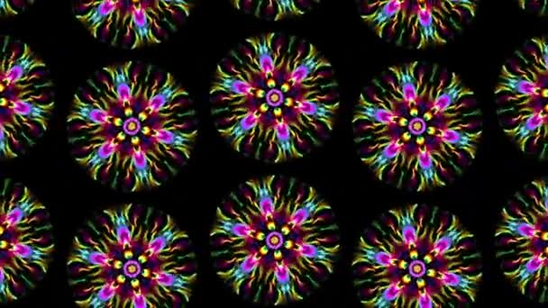 Animation movement and rotation mandalas in shiny glowing blue color on dark black background — Stockvideo