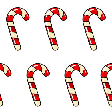 Seamless raster pattern candy lollipop red candy cane with white stripes on white isolated background