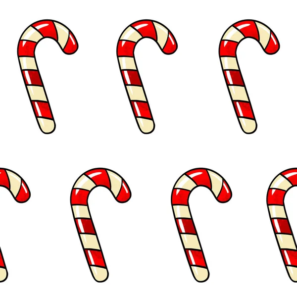 Seamless raster pattern candy lollipop red candy cane with white stripes on white isolated background — Stock fotografie